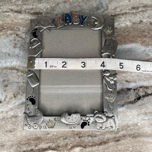 Baby Nursery Picture Frame Pewter Epoxy Desk Top 5”x3.5” Moon Sun Alphabet - Picture 9 of 11